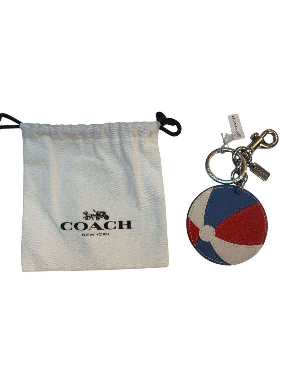 Coach Multicolor Beach Ball Leather Keychain Charm - Red, Blue, Cream